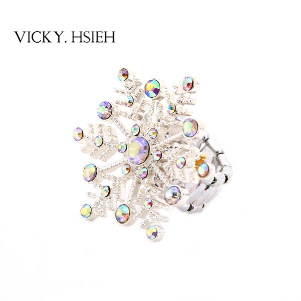 Buy cheap VICKY.HSIEH Silver Tone Crystal AB Rhinestone Snowflake Stretch Rings from wholesalers