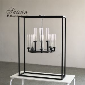 New black rectangle frame with hanging chandelier candle holder
