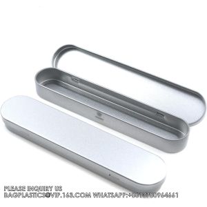 Metal Stationery Box Pencil Case Empty Hinged Tin Box Silver Pen Holders