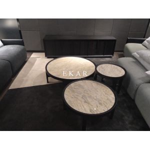 Solid Wood Round Marble Top White Coffee Table Set