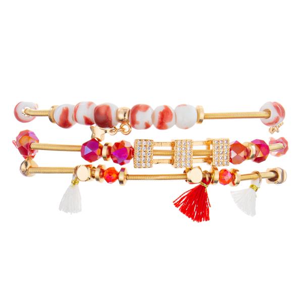 Quality 7.5'' Tassel Beaded Handmade Bracelets stretchy 14k Gold Plated for sale