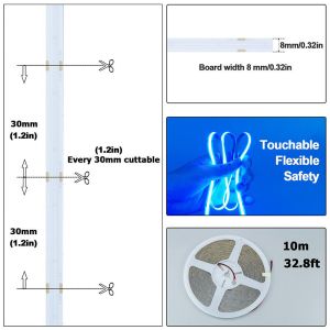 CE LVD EMC ROHS FCC REACH ERP2.0 Certified Ice Blue COB Led Strip Light with 8mm