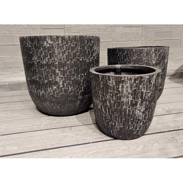 Black Mosaic - Like Brick Design Round Fiber Clay Planter Holiday Villa Office Decoration