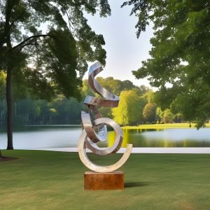 Mirror Polished Stainless Steel Abstract Ribbon Sculpture Large Modern Art