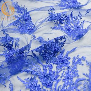 Blue Wedding Lace Fabrics MDX Elegant Flower Pattern 135cm Width