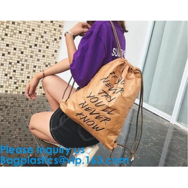 Quality Eco-friendly Environmental Recycled Biodegradable Material Travel Kraft Tyvek Paper Drawstring Pack Backpack for sale