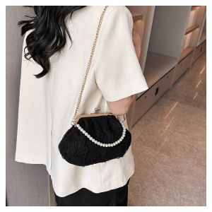 Buy cheap 2024 NEW RETRO FAIRY SOLID COLOR SMALL BAG WHITE HAND PEARL BAG WOMEN'S NET YARN INS SIMPLE CROSSBODY BAG from wholesalers