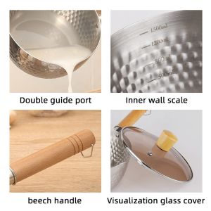 Elegant Hammered Convenient Design Japanese Sauce Pan Traditional With Wood