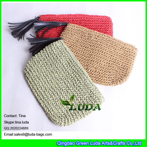 Quality LUDA evening crochet straw clutch bag paper straw plain purses for sale