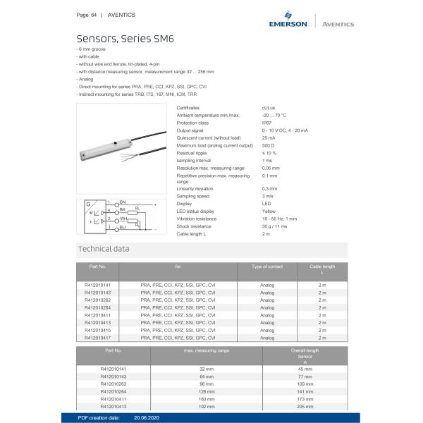 AVENTICS Series Measuring Sensor with cable SM6 R412010141 6mm Groove