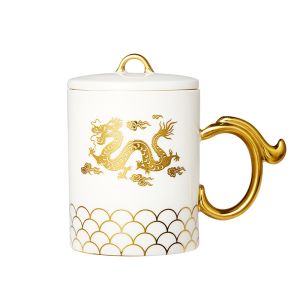 Buy cheap Custom Ceramic Mug Gold Handle Mug With Dragon Pattern from wholesalers