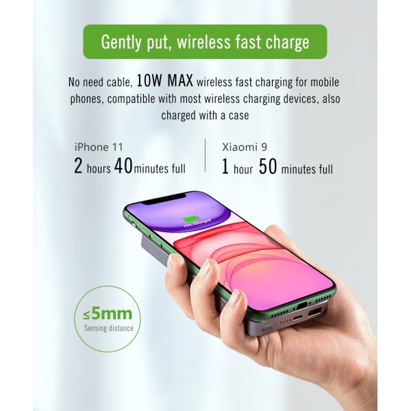 USB-C Portable Wireless Power Bank 10000mAh For Mobile Phone Charging