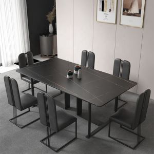 Multifunctional Rock Beam Slate Top Dining Table 220*90cm With Stainless Steel