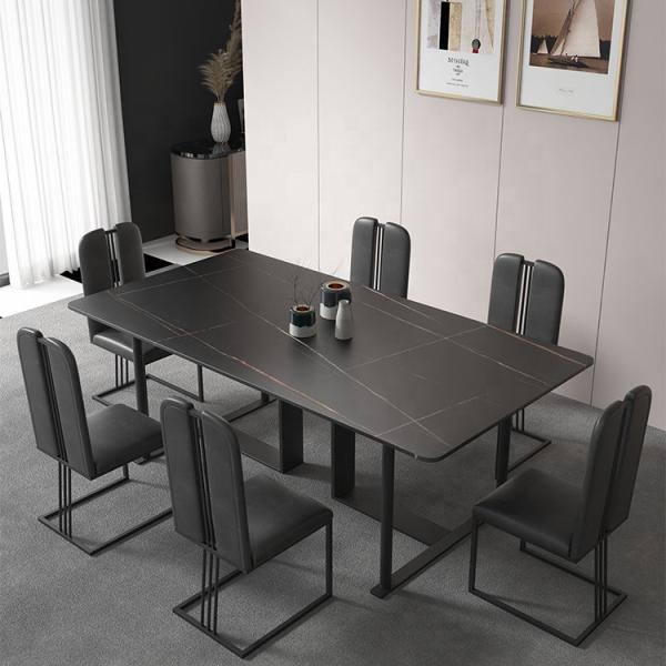 Multifunctional Rock Beam Slate Top Dining Table 220*90cm With Stainless Steel