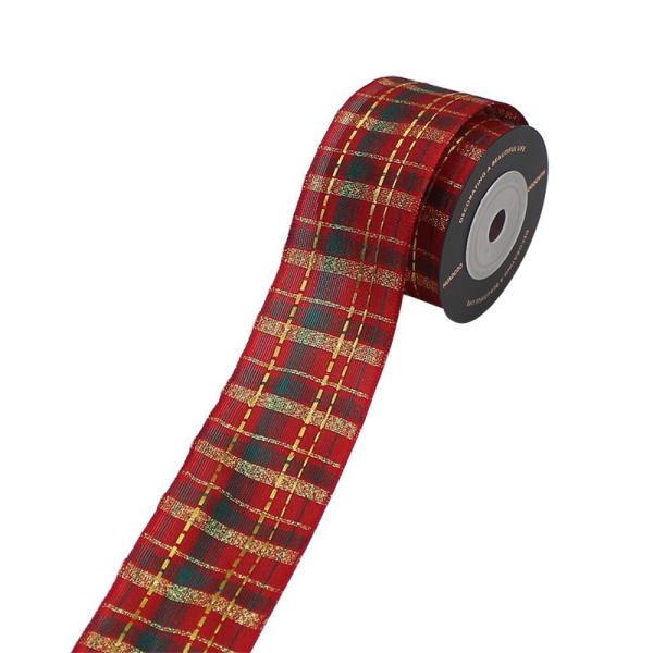 Latticed Sequin Ribbon Merry Christmas Wired Edge Ribbon 2 1/2 Inch For