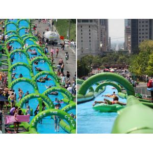 Funny Green 300m Long Giant Inflatable Water Slide Durable Pvc Commercial