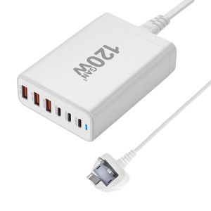 Basics 120W Six-Port GaN Wall Charger With 3 USB-C Ports (65W, 20W) With PD for