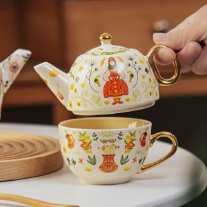 China Single Teapot And Cup Set Porcelain Individual Tea Set With Wedding Gift Cup And Saucer on sale