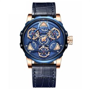 Buy cheap 3ATM Waterproof Mechanical Hollow Leather Quartz Watch With 44mm Dial from wholesalers