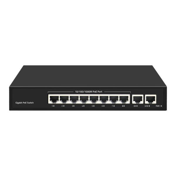 10-Port Gigabit PoE Switch with SFP Fiber Port 30W Power VLAN SNMP QoS Functions
