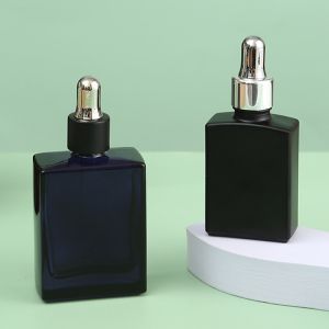 Square Shape Black White Color Perfume Glass Bottles With Metal Silver Dropper