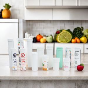 Custom Height Vitamin C PP Plastic Effervescent Tablet Containers With Cap White