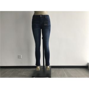 Buy cheap Blue Black Mottled Ladies Denim Jeans With Contrast Stitching TW79167 from wholesalers