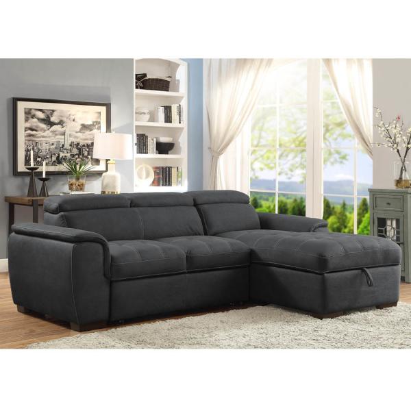 Buy cheap L-Shaped Sectional Sleeper Sofa with Pull-Out Bed and Adjustable Headrests and Storage Chaise, Graphite Nubuck Fabric from wholesalers