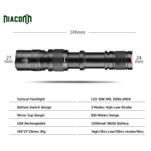 High Brightness Tactical Led Flashlight USB Rechargeable Cree Xml 10w Tactical
