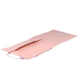 Buy cheap Foldable Pink Magnetic Closure Gift Box With Ribbon Handle Premium Glossy Finish from wholesalers