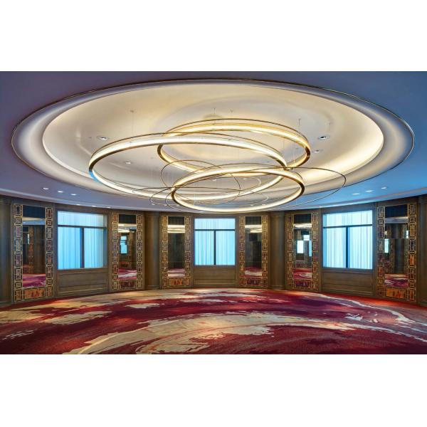 Buy cheap LED Light Source Art Glass Iron Aluminum Modern Hotel Lobby Banquet Custom Large Circular Golden Metal Ring Glass Droplight from wholesalers