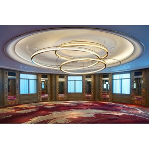 Buy cheap LED Light Source Art Glass Iron Aluminum Modern Hotel Lobby Banquet Custom Large Circular Golden Metal Ring Glass Droplight from wholesalers