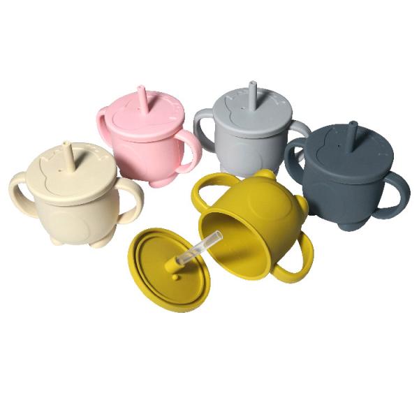 Quality 200ml Reusable Kids Drinking Water Silicone Straw Cup With Handle for sale