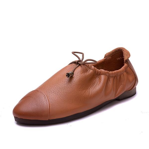 Quality S070 Single shoes 2020 fall new shallow mouth retro handmade leather lace-up elastic flat lazy shoes for sale