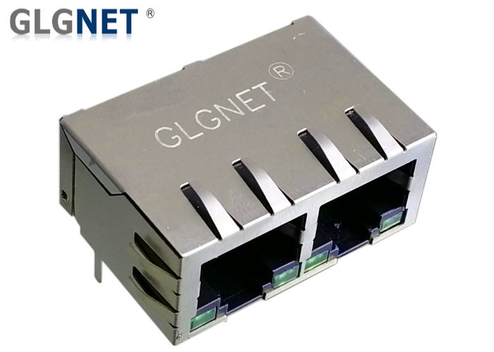 Buy cheap Dual Port Ethernet Connector Rj45 , Tab Down With Rj45 Lan Jack LED DIP Mounting from wholesalers