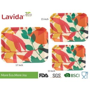 Luxury Non-fragile Natural Bamboo Fiber Tray Rectangular Shape 3-pc set for home