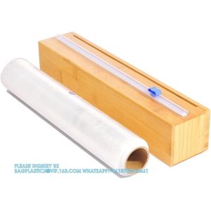 Plastic Wrap Dispenser, Bamboo Wood Cling Food Wrap Dispenser, With Slide Cutter