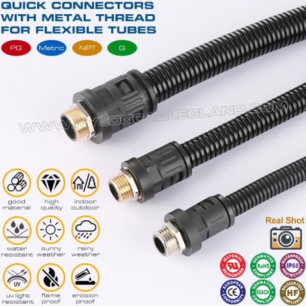 Quality Black RAL9005 Polyamide 6 Straight Quick Connectors M12~M63 with Metal Metric Thread for Corrugated Tubes AD10~AD54.5 for sale