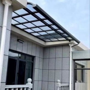 China Weather Resistant DIY Polycarbonate Awning For Sleek Modern Sun Rain Protection Grey Solid Sheet Roofing And UV Protection on sale