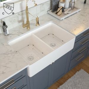 China 33 Inch Undermount Farmhouse Bathroom Double Sink White Big Ceramic Kitchen on sale