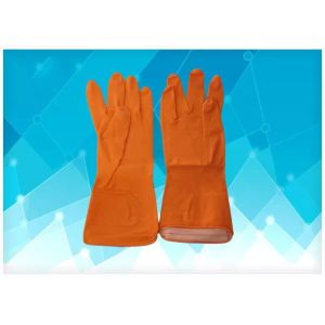 Buy cheap Disposable Medical Gloves Orange Color Latex Exam Gloves , Dip Flock - Lined Style Non Powdered Gloves from wholesalers