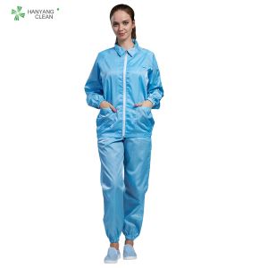 Cleanroom ESD antitsatic Jacket and pants blue color with conductive fiber dust-proof, lint free for class 1000