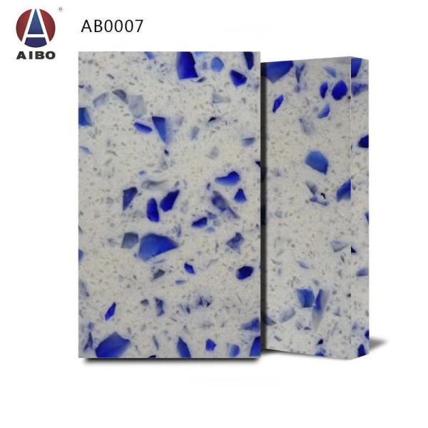 Quality Scratch Resistant 3000*1600 Artificial White Quartz With Blue Glass for sale