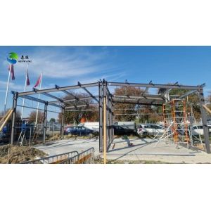 Buy cheap Prefabricated Steel Warehouse with Section Column Main Structure Fire-Resistant Metal Sheet Wall and 50-200mm Sandwich Panel Thickness from wholesalers