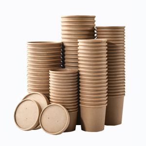 Buy cheap Recyclable Durable Kraft Paper Packaging Soup Cup With Lid Stackable product