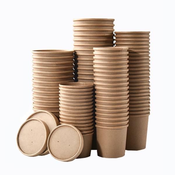 Quality Recyclable Durable Kraft Paper Packaging Soup Cup With Lid Stackable for sale