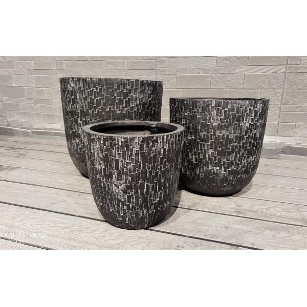 Black Mosaic - Like Brick Design Round Fiber Clay Planter Holiday Villa Office Decoration