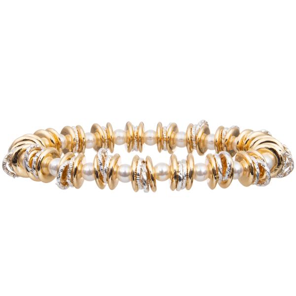 Quality Gold Silver Mix Special Designed Ring Stretchy Handmade Beads Bracelets With 4mm Tiny Shiny Glass Pearl for sale