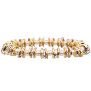 Buy cheap Gold Silver Mix Special Designed Ring Stretchy Handmade Beads Bracelets With 4mm Tiny Shiny Glass Pearl from wholesalers