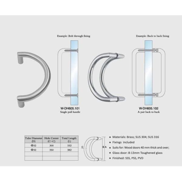 Buy cheap gate handles brass / SUS exterior door handles set Dia. 32mm tub curved design W-DH605 glass shower door handle from wholesalers